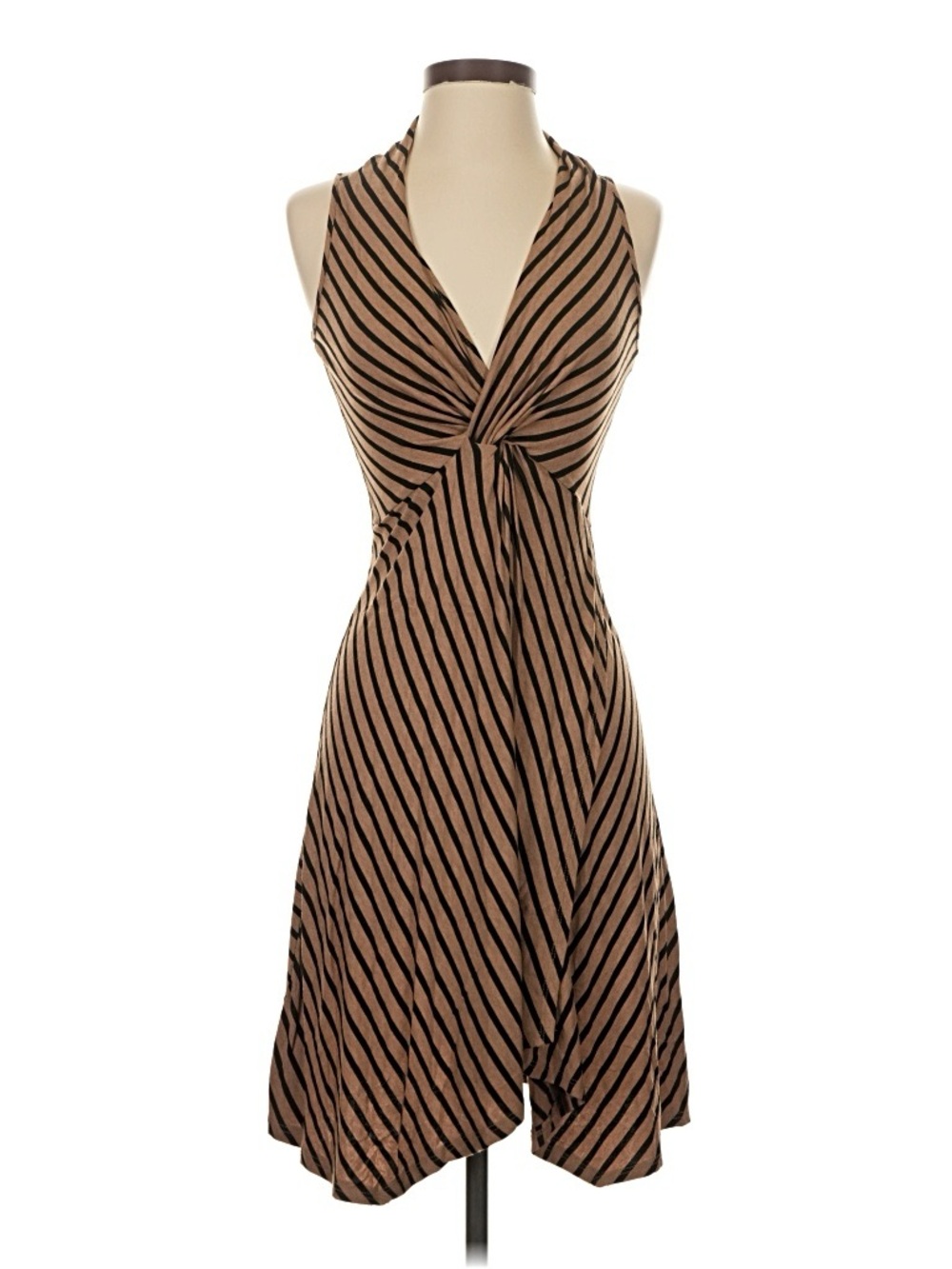 Red Haute Brown and Black Striped Twist-Front Mini Dress